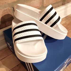 BRAND NEW RARE Adilette Bold White Platform Slides